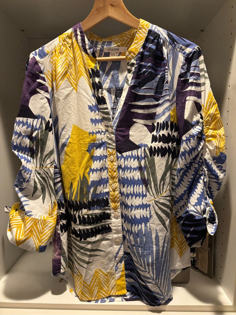 Chico's Yellow Blue Purple Printed Button-Front Shirt